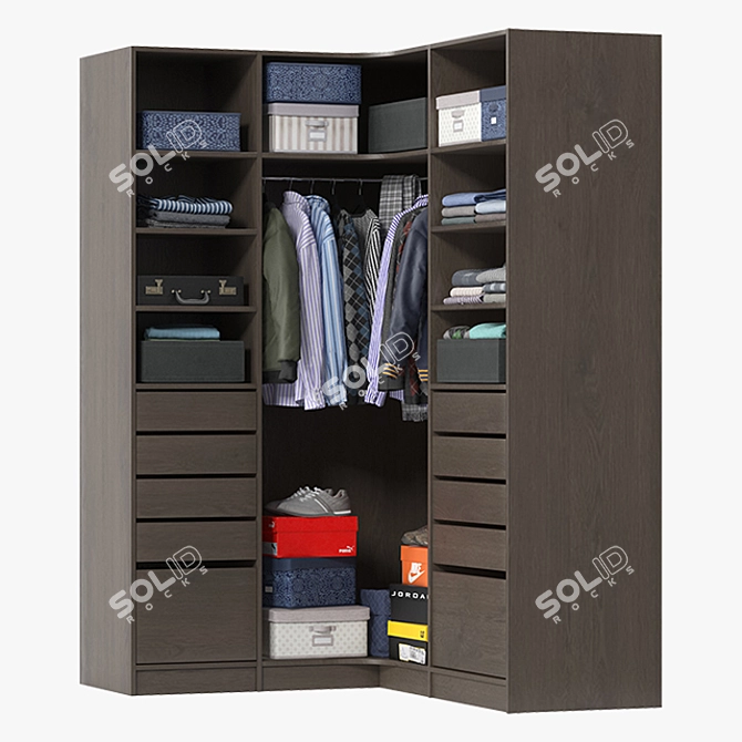 Stylish Wardrobe with Outfits 3D model image 2