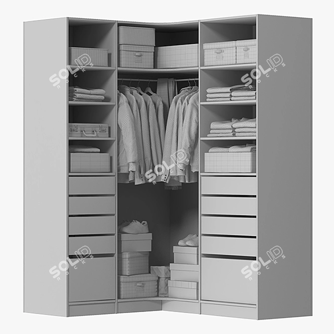 Stylish Wardrobe with Outfits 3D model image 3