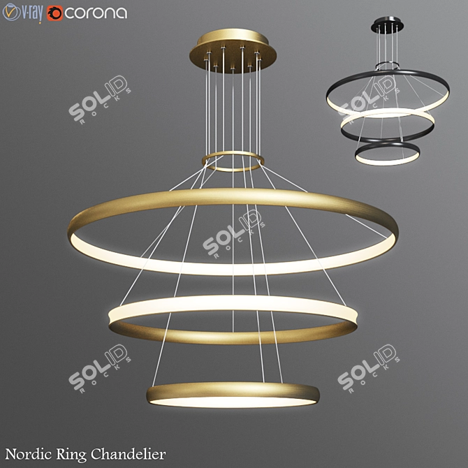 Nordic Brass Ring Pendant Chandelier 3D model image 1