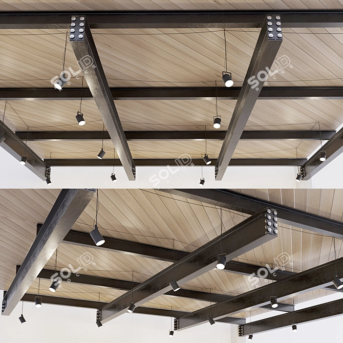 Elegant Wood-Metal Ceiling: Versatile Design Solution 3D model image 1