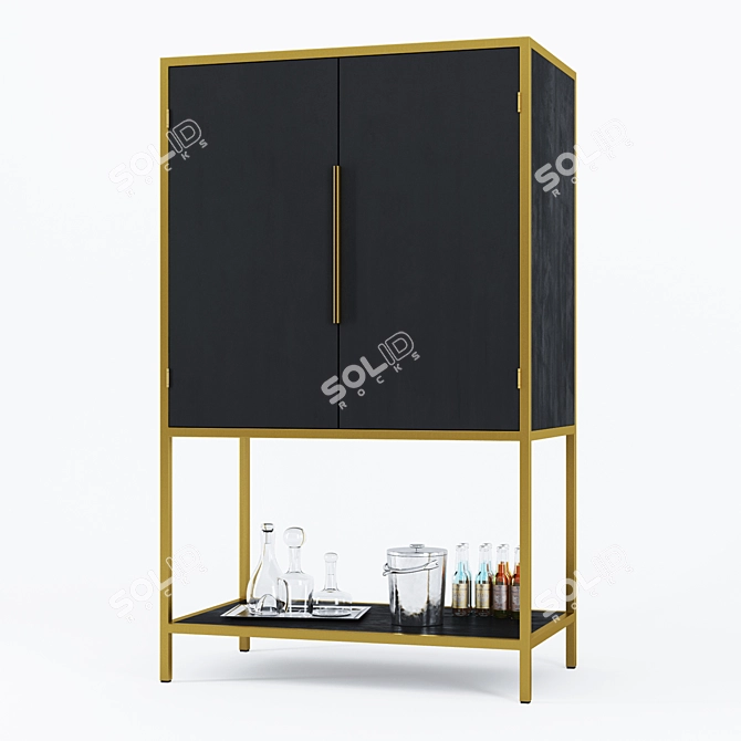 Elegant Black Bar Cabinet by Crate and Barrel 3D model image 2