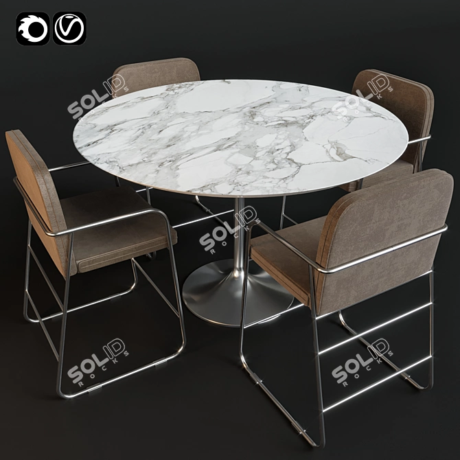 Modern Table and Chair Set 3D model image 1