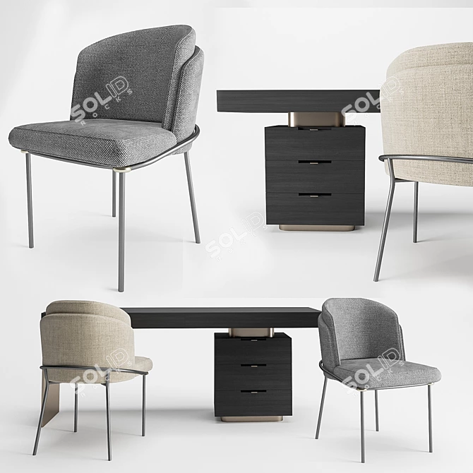 Minotti Furniture Set: Fil Noir Chair, Carson Table 3D model image 1