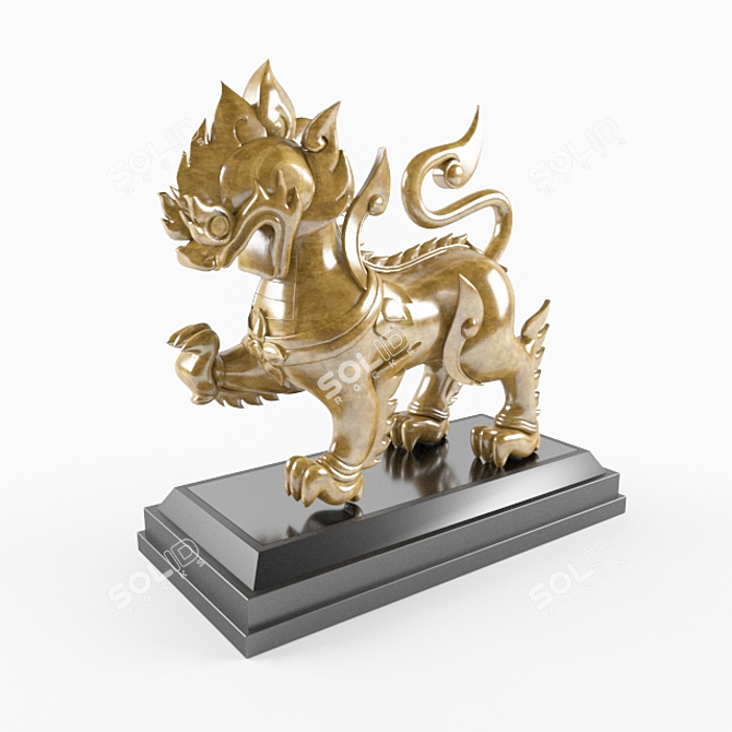 Majestic Thai Lion Sculpture 3D model image 1