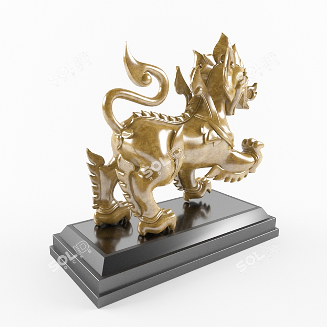Majestic Thai Lion Sculpture 3D model image 2