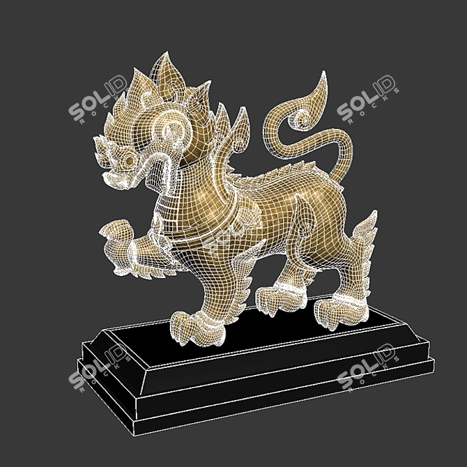 Majestic Thai Lion Sculpture 3D model image 3