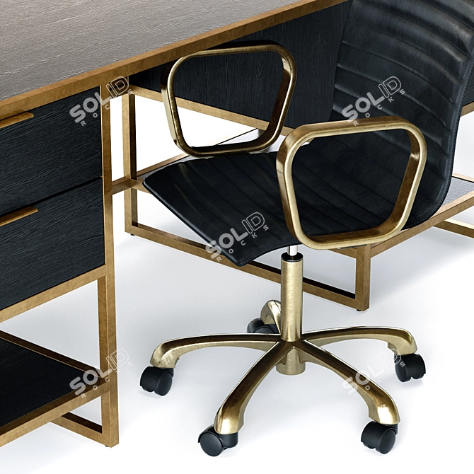 Sleek Black Leather Office Chair 3D model image 2
