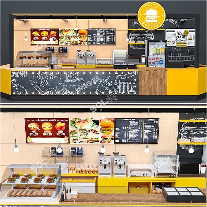 Sleek Fastfood & Coffee Kiosk 3D model image 1