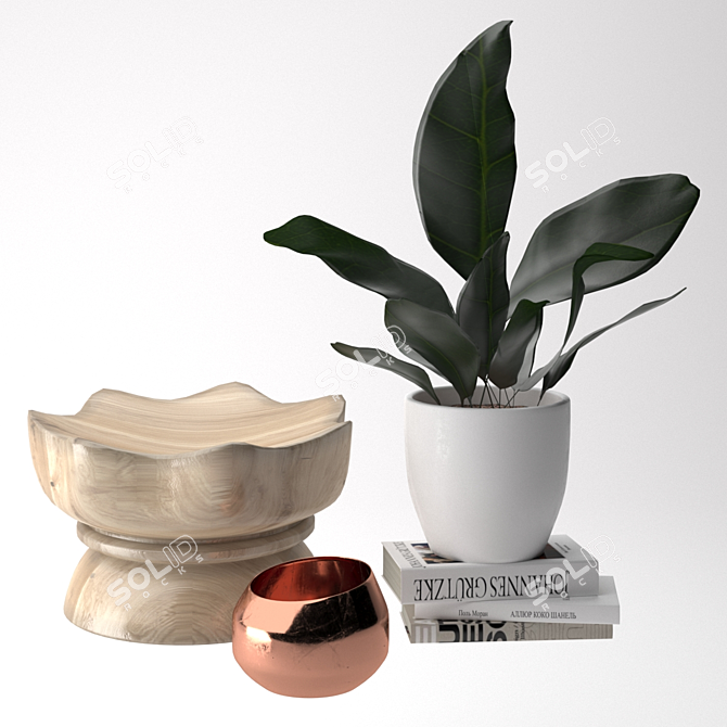 Copper Round Candle & White Ceramic Planter 3D model image 1
