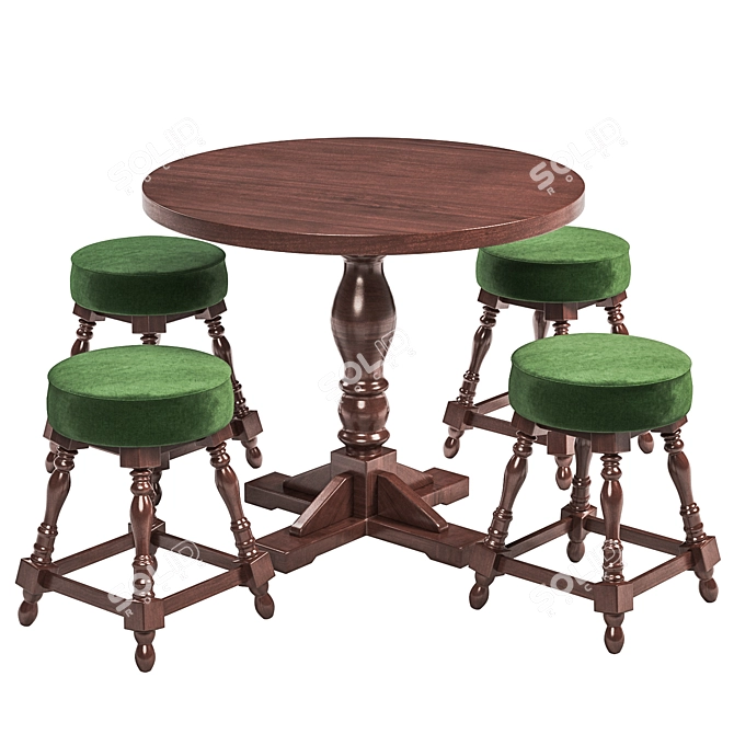 Rustic Pub Set: Andy Thornton Turned Leg Stool & Pub Stuff Dining Table 3D model image 1