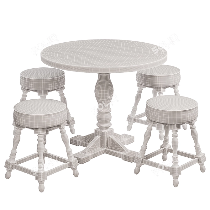 Rustic Pub Set: Andy Thornton Turned Leg Stool & Pub Stuff Dining Table 3D model image 3