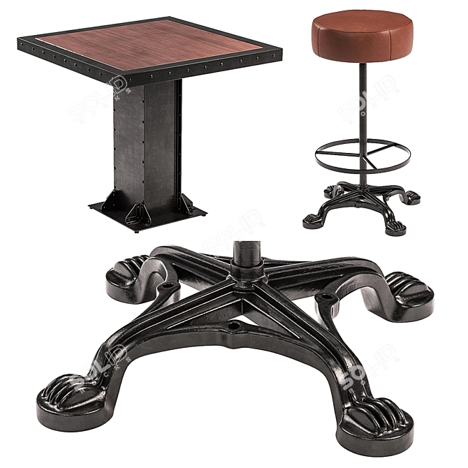 Vintage Industrial Lions Foot Bar Stool & Evoke Square Dining Table 3D model image 2