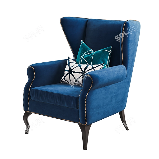 Luxurious Navy Blue Royale Wing Chair 3D model image 1