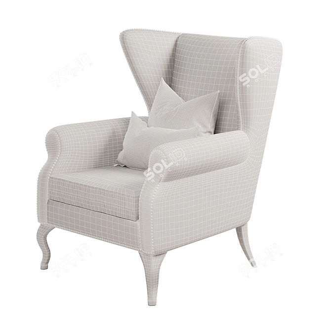 Luxurious Navy Blue Royale Wing Chair 3D model image 3