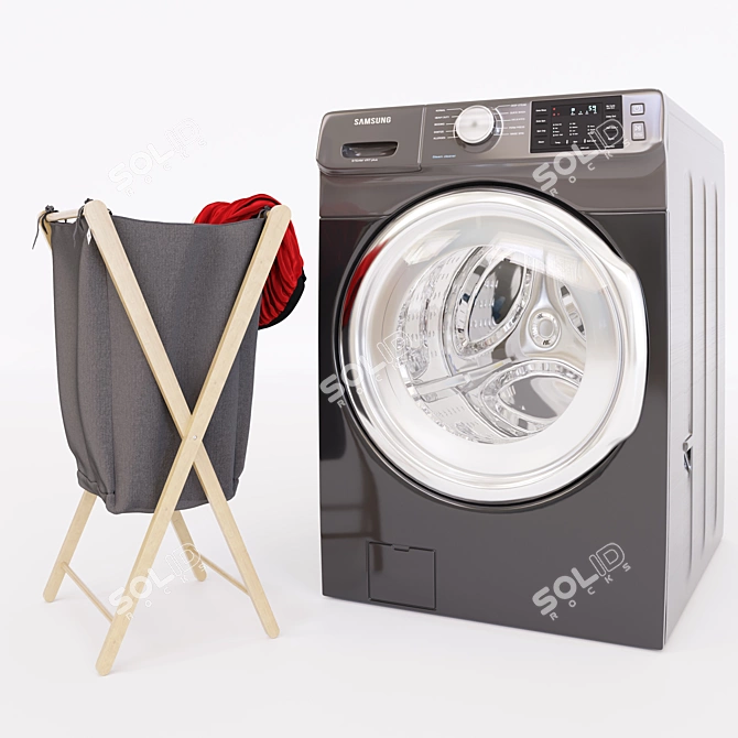 Efficient LG Front Load Washer & Bamboo Laundry Hamper 3D model image 1