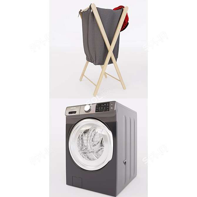 Efficient LG Front Load Washer & Bamboo Laundry Hamper 3D model image 2