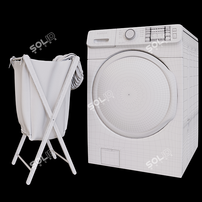 Efficient LG Front Load Washer & Bamboo Laundry Hamper 3D model image 3