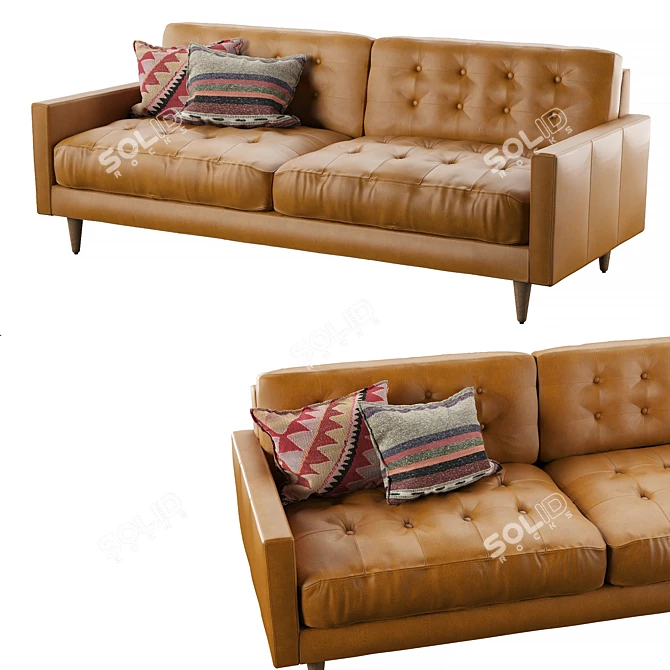 Elegant Camel Leather Sofa 3D model image 1