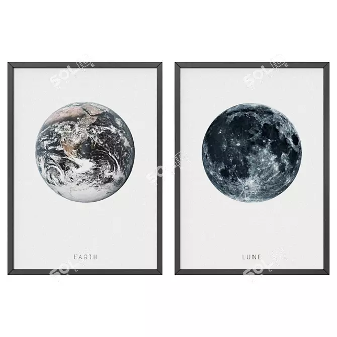 Modern Style Earth & Moon 3D model image 1
