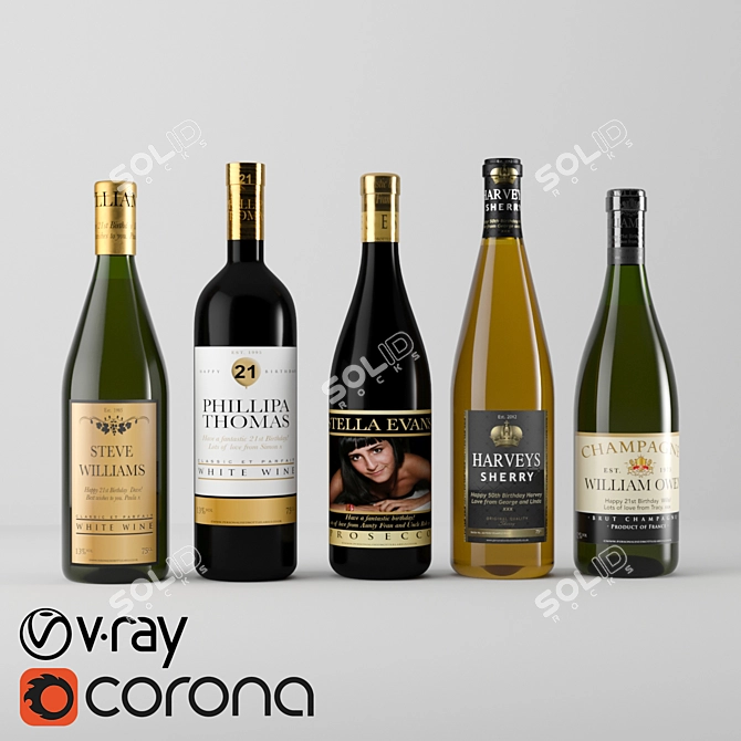 Colorful 3D Wine Bottle Set 3D model image 1