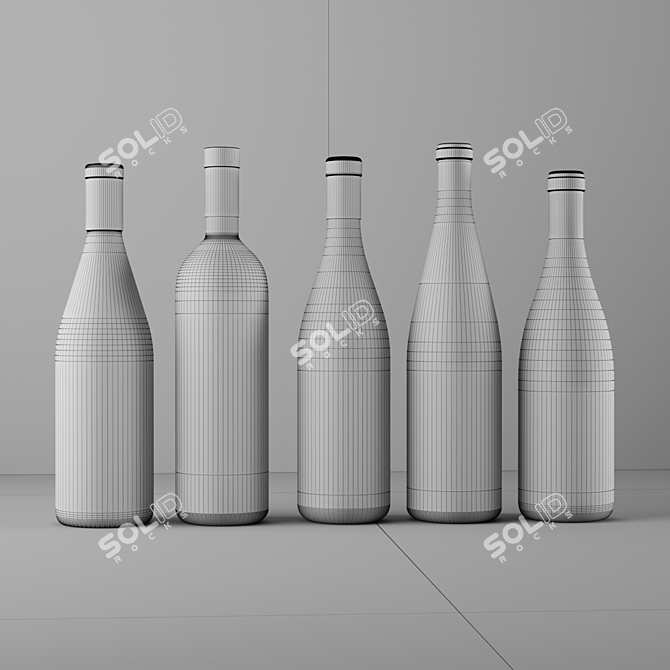 Colorful 3D Wine Bottle Set 3D model image 2