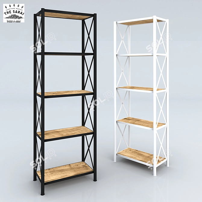 Modern Metal and Oak Loft Rack 3D model image 1