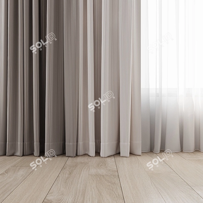 Elegant 4-Piece Curtain Set 3D model image 2