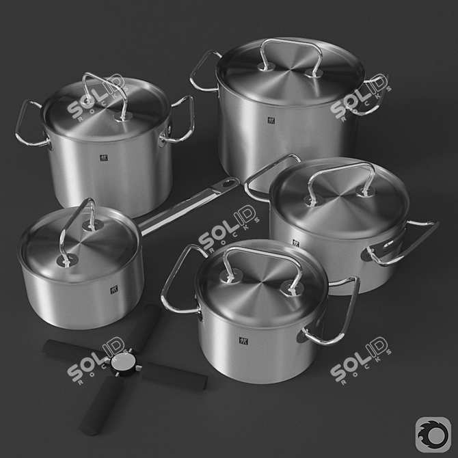 Zwilling Stainless Steel Pan Set 3D model image 1