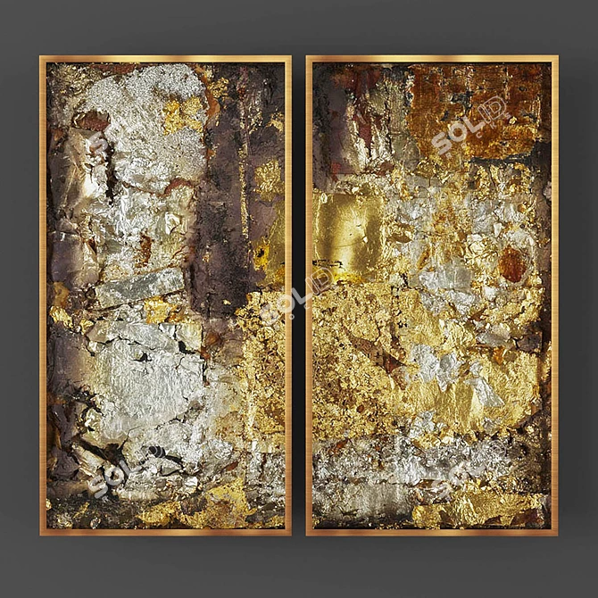 Modern Golden Decorative Picture Set 3D model image 1