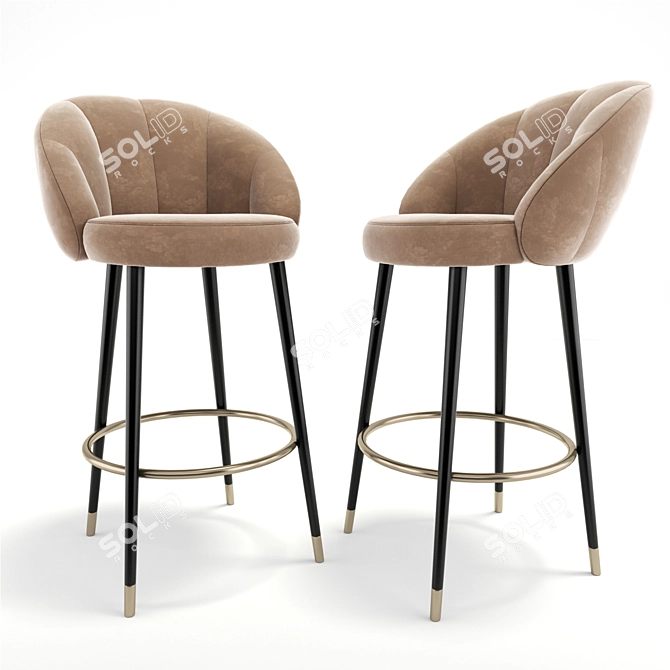 Modern Velvet Bar Stool with Brass Legs 3D model image 1