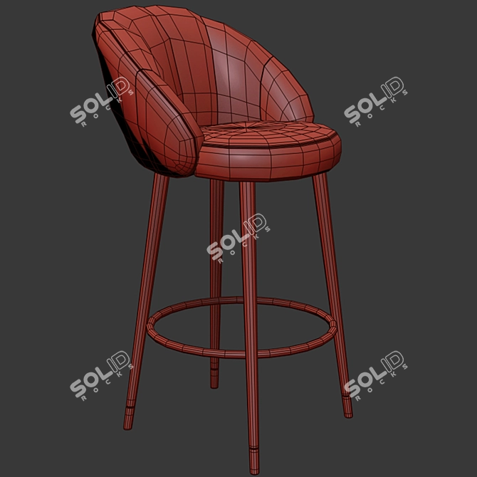 Modern Velvet Bar Stool with Brass Legs 3D model image 3