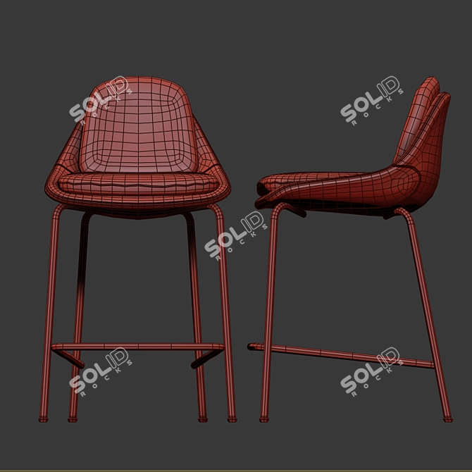 Sleek Black Trento Bar Chair 3D model image 3