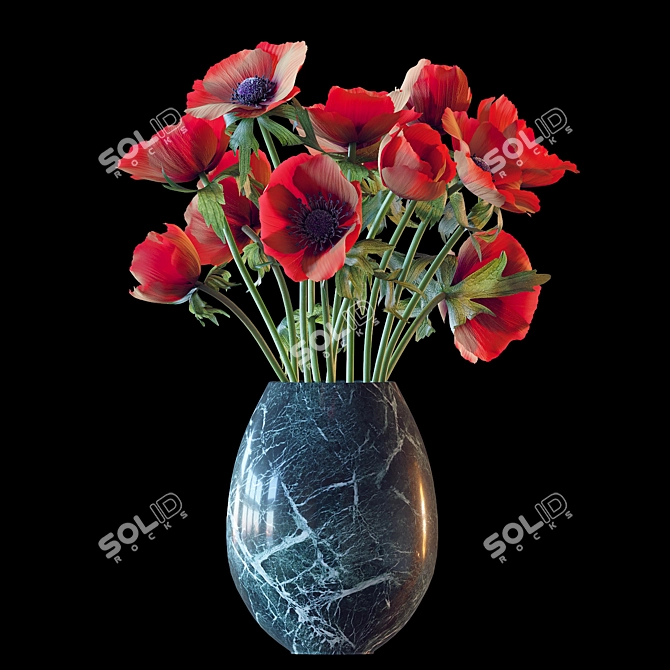 Crimson Anemone Bouquet 3D model image 1