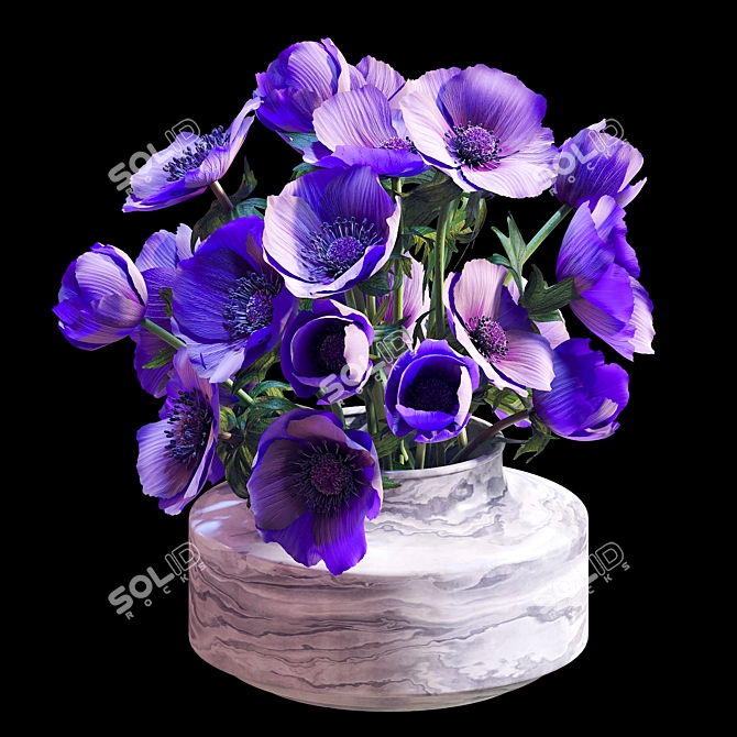 Elegant Violet Anemone Bouquet 3D model image 1