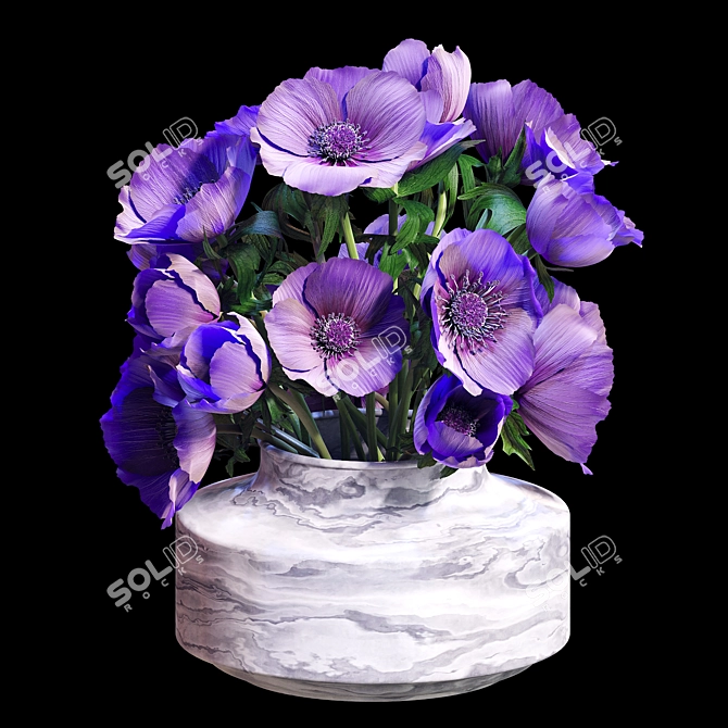 Elegant Violet Anemone Bouquet 3D model image 2