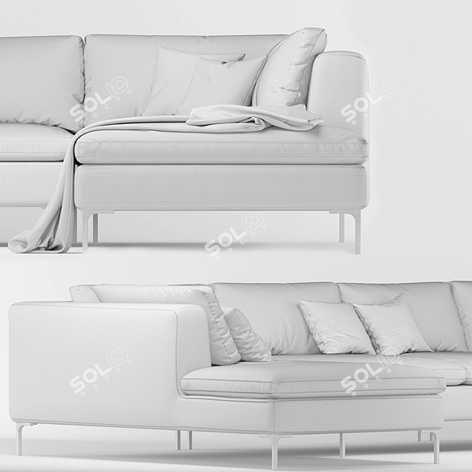 Midnight Grey Velvet Corner Sofa 3D model image 3