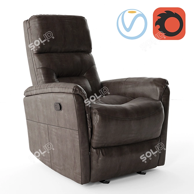 Luxurious Dark Brown Leather Recliner 3D model image 1