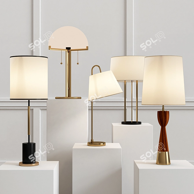 Sleek Metal Table Lamp Set 3D model image 2