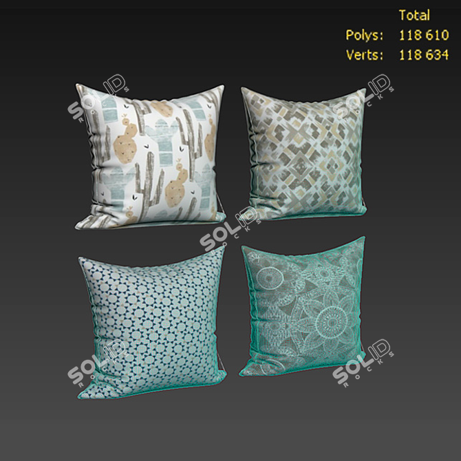 Elegant Decorative Pillow Set 3D model image 2