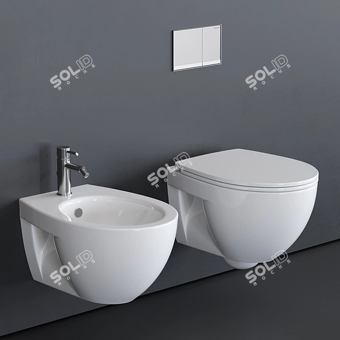 Eco-Friendly Wall-Hang WC Set 3D model image 1