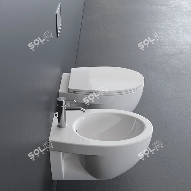 Eco-Friendly Wall-Hang WC Set 3D model image 2