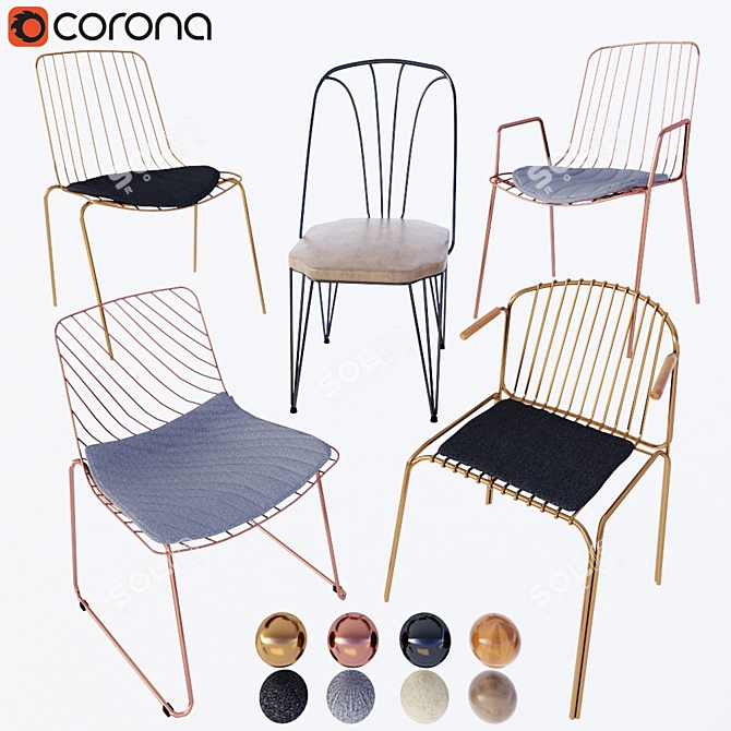 Sleek Wire Chairs: Modern Design, Comfy Seating 3D model image 1
