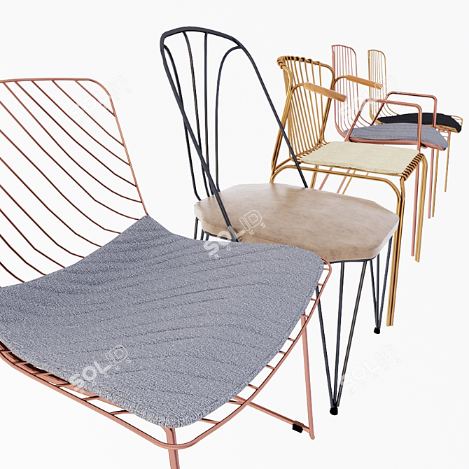 Sleek Wire Chairs: Modern Design, Comfy Seating 3D model image 2