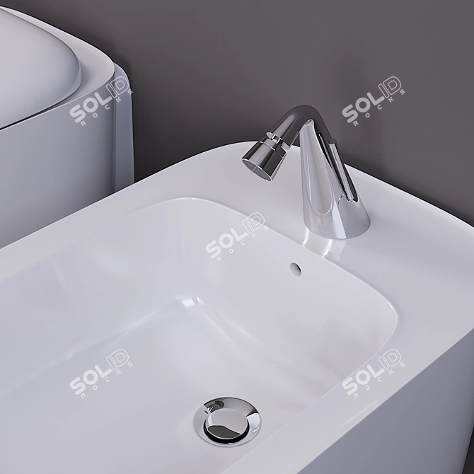 Modern Wall-Hung Bidet and WC Set 3D model image 1