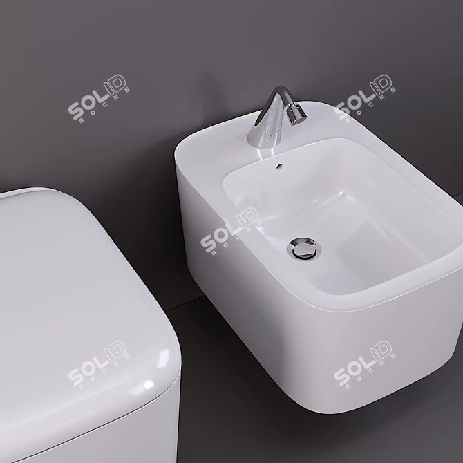 Modern Wall-Hung Bidet and WC Set 3D model image 2