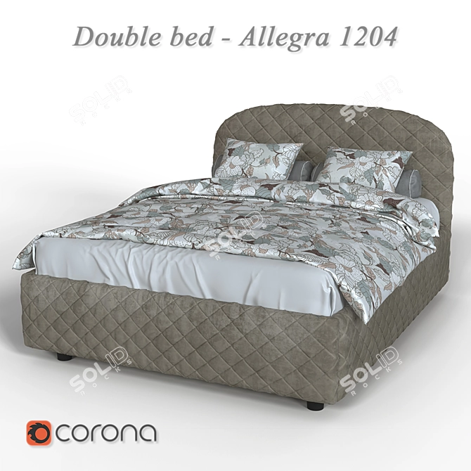 Title: Modern Square Quilt Upholstered Bed 3D model image 1