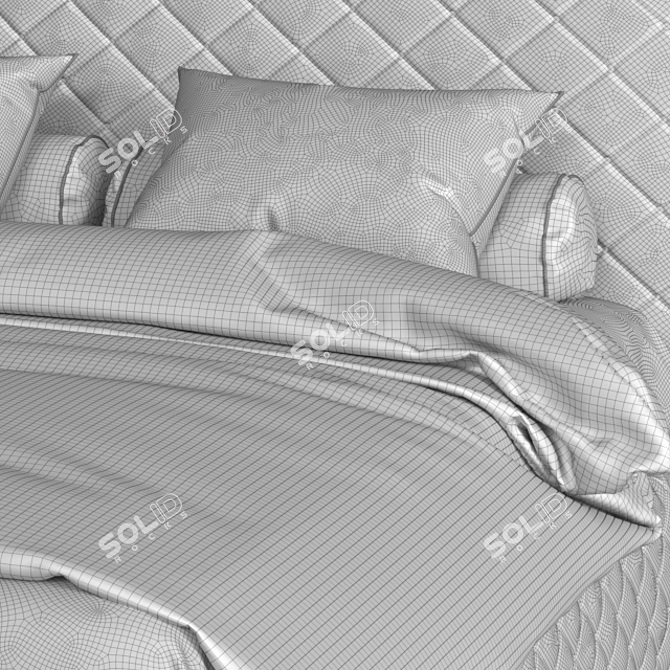 Title: Modern Square Quilt Upholstered Bed 3D model image 3