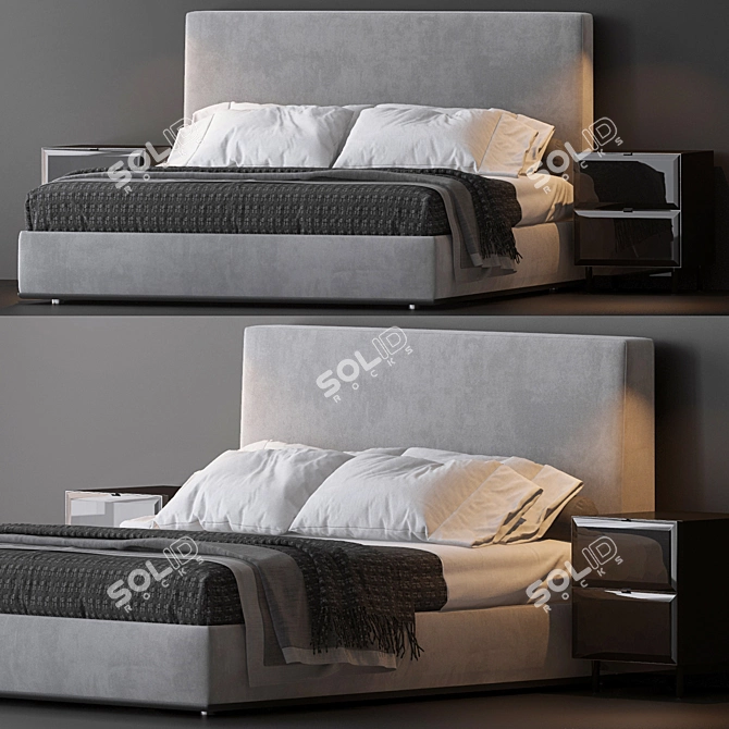 Modern Minimalist Bed Set 3D model image 1