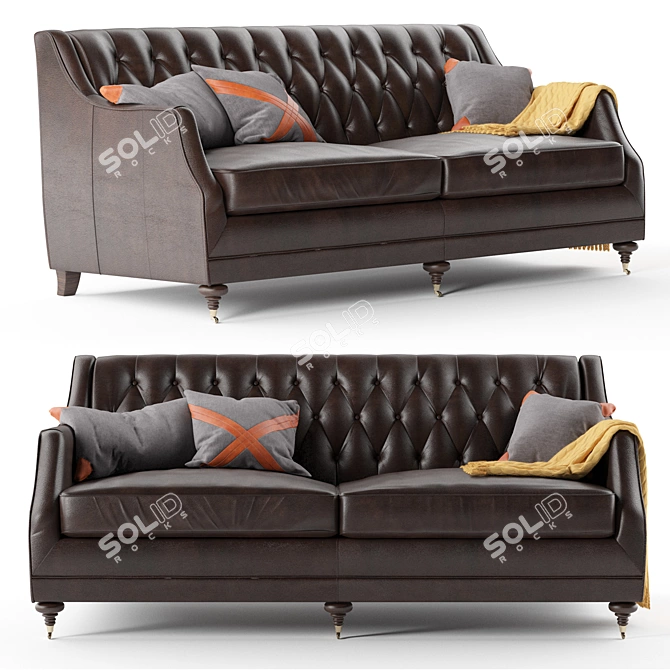 Elegant Dark Brown Leather Sofa 3D model image 1