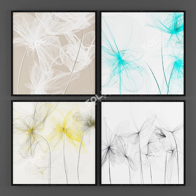 Flower Art Set: Modern Minimalistic Pictures 3D model image 1